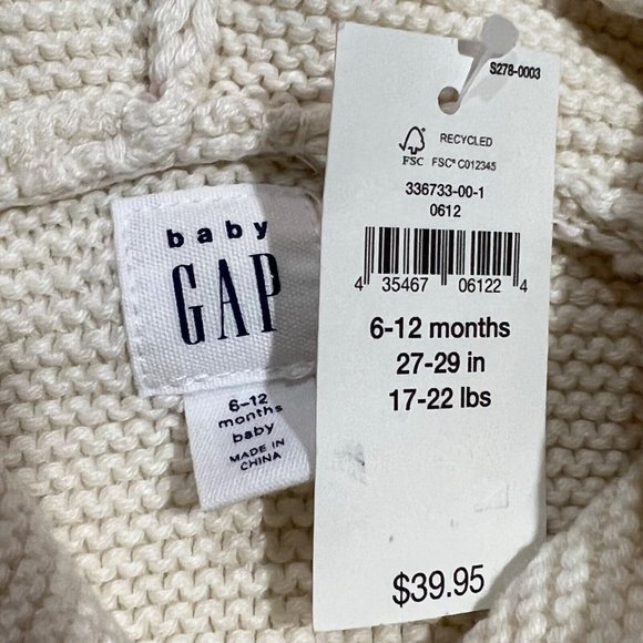 NWT GAP Baby Girl Cardigan Sweater 6-12M Ivory Cream Flowers - Picture 3 of 4